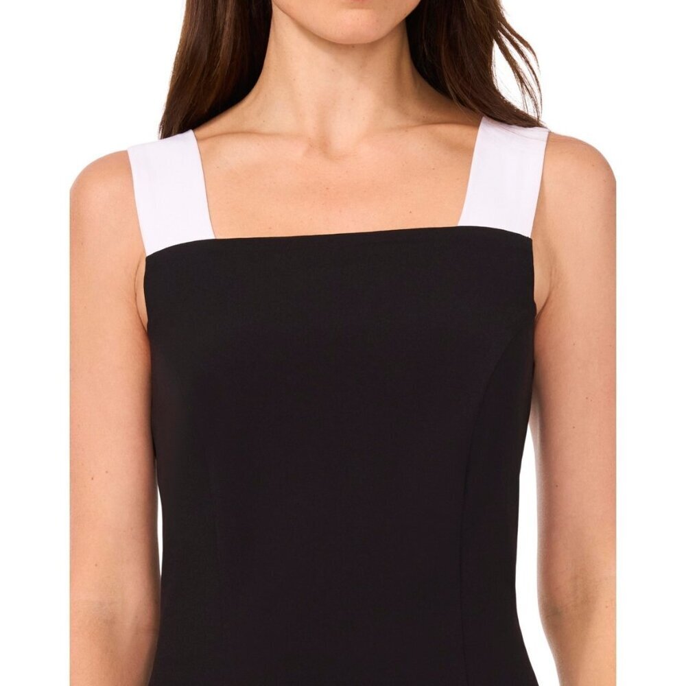 MSK Petites Black White Colorblock Crepe Midi Dress PL NWT Sleeveless Pockets - Picture 8 of 9